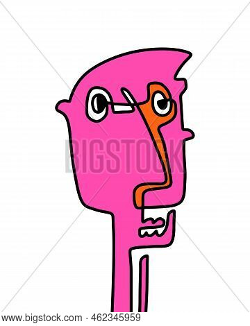 One Line Continuos Hand Drawn Man Portrait In Abstract Cartoon Style