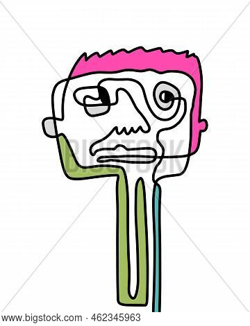 One Line Continuos Hand Drawn Man Portrait In Abstract Cartoon Style