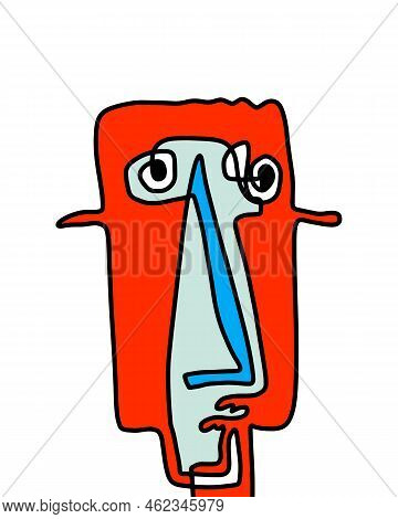 One Line Continuos Hand Drawn Man Portrait In Abstract Cartoon Style