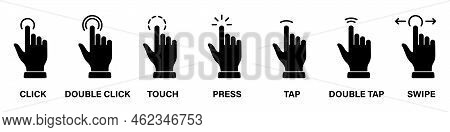 Cursor Hand Computer Mouse Silhouette Icon. Pointer Finger Black Glyph Pictogram Set. Click Press Do