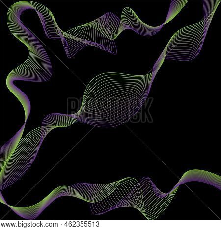 Purple And Green Waves On Black Background Abstraction Vector Illustration. Creative Dark Abstract A
