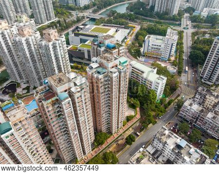 Taipo, Hong Kong 06 February 2022: Top view of Hong Kong residential district