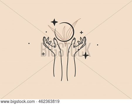 Hand Drawn Vector Abstract Stock Flat Graphic Illustration With Logo Element, Bohemian Magic Line Ar