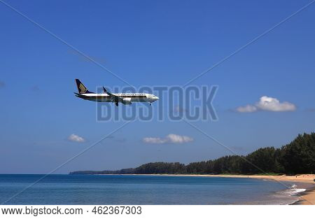 Puket Thailand - May 2022: Airliner Or Passenger Plane Boing 737 Max Landing To Airport Next To The 