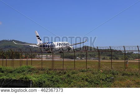 Puket Thailand - May 2022: Airliner Or Passenger Plane Finair Airbus A350-900 Landing To Airport Nex