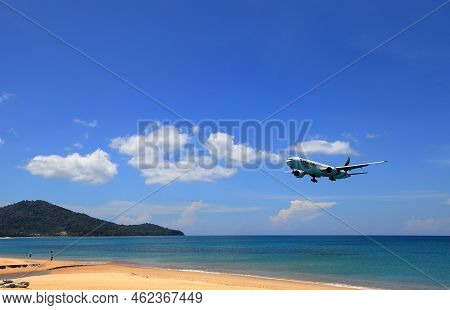 Puket Thailand - May 2022: Airliner Or Passenger Plane Emirates Boeing 777-300er Landing To Airport 