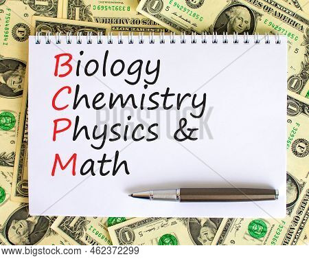 Bcpm Biology Chemistry Physics Math Symbol. Concept Words Bcpm Biology Chemistry Physics Math On Whi
