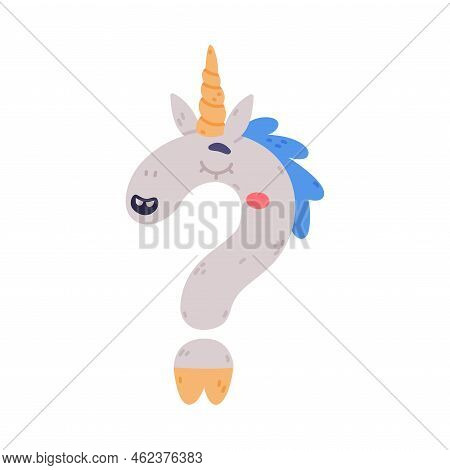 Unicorn Cute Interrogation Mark With Smiling Face And Twisted Horn Vector Illustration