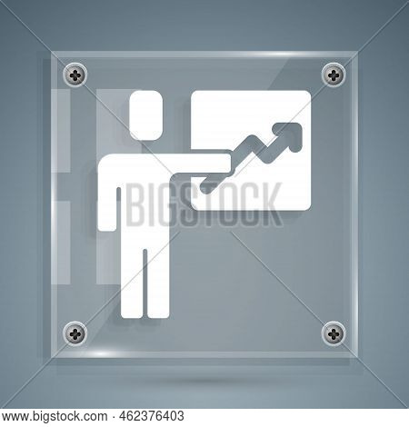 White Leader Of A Team Of Executives Icon Isolated On Grey Background. Square Glass Panels. Vector