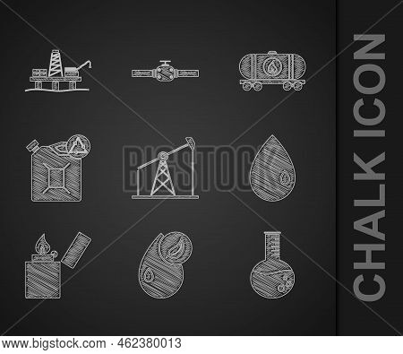Set Oil Pump Or Pump Jack, Bio Fuel, Petrol Test Tube, Drop, Lighter, Eco Canister, Railway Cistern 
