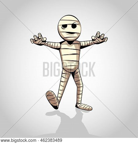 Cartoon Mummy . Vector Clip Art Illustration - Mummy For Halloween. Egipt