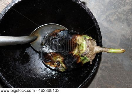 Fry Brinjal With Spice On Kitchen