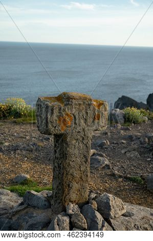 Cliffs And Green Pastures,atlantic Ocean Bay Near Bakio, Small Touristic Village, Basque Country, Sp