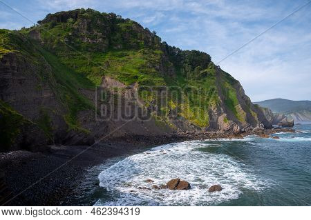 Stone Footpath To Famous Landmark And Film Location In North Of Spain, Ocean Islet With Chapel San J