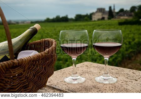 Tasting Of Red Dry Pinot Noir Wine In Glass On Premier And Grand Cru Vineyards In Burgundy Wine Maki