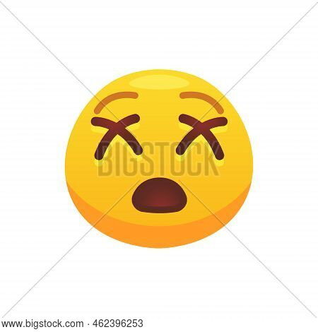 Emoji Died Face Flat Icon For Web Design. Cartoon Yellow Emotion Circle Icon Smiling, Laughing And C
