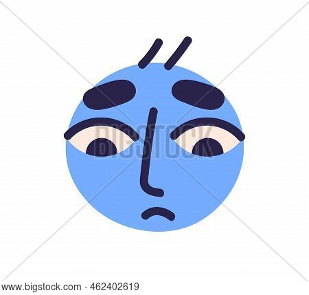 Sad Upset Avatar With Unhappy Frustrated Face Expression. Cute Emoji Character In Sorrow, Grief, Fru