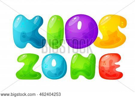 Kids Zone Vector Cartoon Banner. Colorful Letters For Childrens Playroom Decoration. Sign For Childr