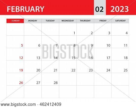February 2023 Template - Calendar 2023 Template Vector, Planner Monthly Design, Desk Calendar 2023, 