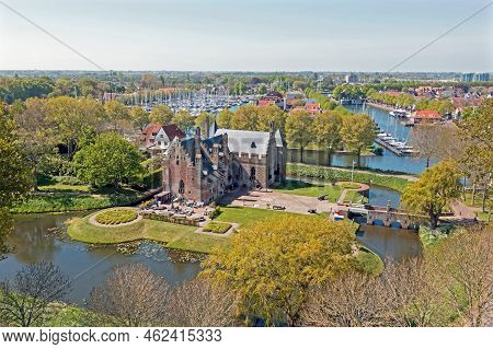 Aerial From The City Medemblik With The Radboud Castle In The Netherlands
