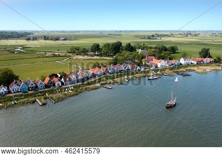 Aerial From The Traditional Village Durgerdam Near Amsterdam In The Netherlands At The Ijsselmeer