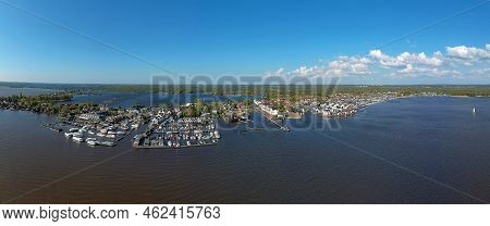Aerial Panorama From The Village And Harbor In Loosdrecht In The Netherlands