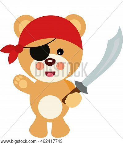 Scalable Vectorial Representing A Funny Pirate Teddy Bear Holding A Sword, Element For Design, Illus