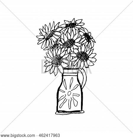 Sunflowers In A Vase Picture Vector Design