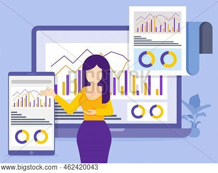 Employee Analyzing Search Improvement Infographics Vector Illustration.