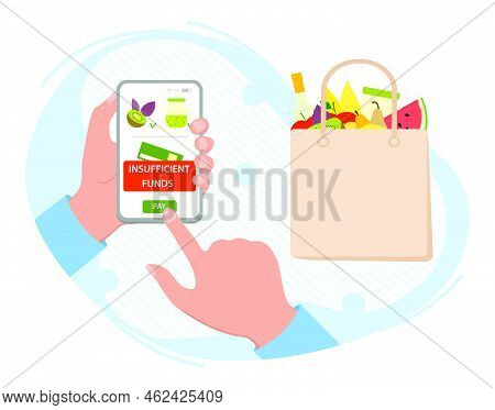 Vector Illustration Hand Holds Cell Phone With App Message Insufficient Funds To Pay For The Order O