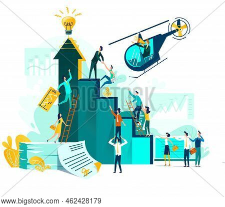Goal Achievement And Teamwork Businessvector Concept, Career Growth And Cooperation For Development 