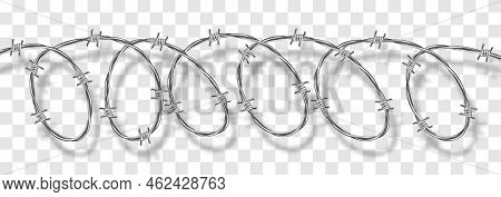 Metal Steel Barbed Spiral Wire With Thorns Or Spikes Realistic Vector Illustration Isolated On Trans