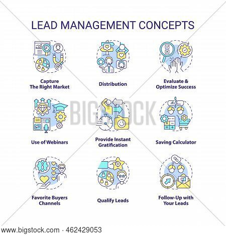 Lead Management Concept Icons Set. Connect With Buyers. Marketing Strategy For Business Idea Thin Li