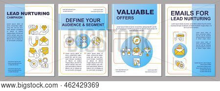 Lead Nurturing Strategy Blue Brochure Template. Promotion. Leaflet Design With Linear Icons. Editabl