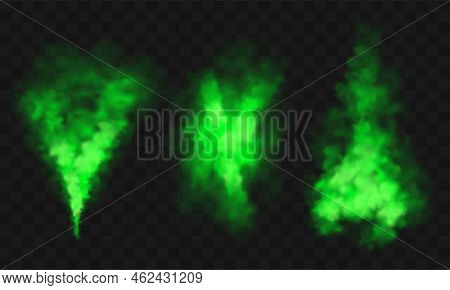 Green Smoke, Unpleasant Bad Smell, Toxic Gas Realistic Vector Illustration. Green Stink Cloud, Smog 