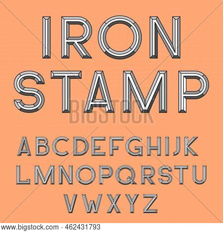 Metal Stamp Font Retro Vector Illustration. Set Of Unique Decorative 3d Type, Capital Calligraphic A