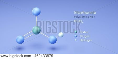 Bicarbonate, Molecular Structures, Polyatomic Anion, 3d Model, Structural Chemical Formula And Atoms