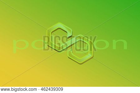 Polygon-matic  Virtual Currency Images. 3d Drawings. Coin Logo.