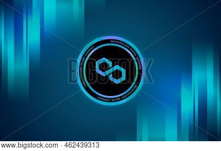 Polygon-matic  Virtual Currency Images. 3d Drawings. Coin Logo.
