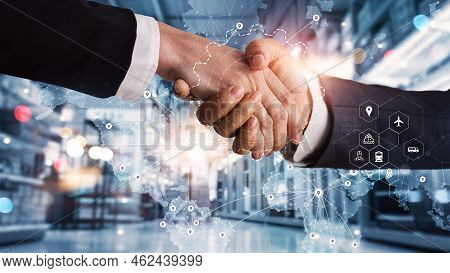 Business Man Logistics And Transportation. Handshake For Successful Of Investment Deal Teamwork And 