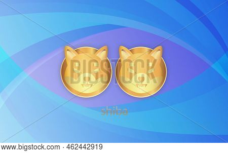 Shiba Virtual Currency Visuals On A Colorful Background. 3d Illustrations.