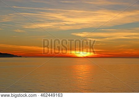 Dawn Over The Mediterranean Sea In Almunecar, Spain
