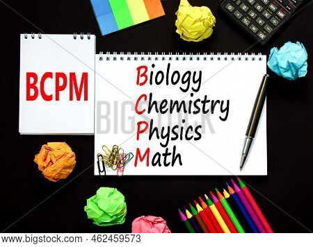 Bcpm Biology Chemistry Physics Math Symbol. Concept Words Bcpm Biology Chemistry Physics Math On The