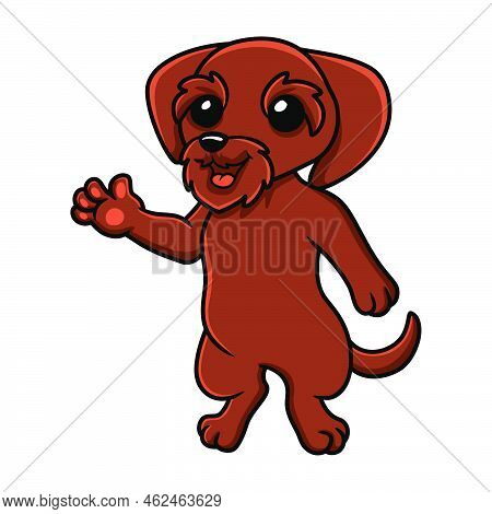 Vector Illustration Of Cute Pudelpointer Dog Cartoon Waving Hand