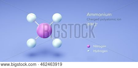 Ammonium, Molecular Structures, Charged Polyatomic Ion, 3d Model, Structural Chemical Formula And At