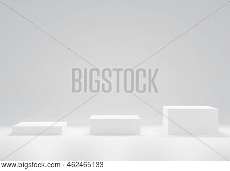 3d Rendering White Podiums Ranked From Low To High. Cosmetic Product Display And Presentation. 3d Il