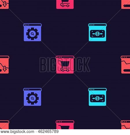 Set Online Shopping On Screen, Browser Setting, And Financial Growth Decrease On Seamless Pattern. V