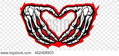 Skeleton Hands Howing Heart Shape. T-shirt Print For Horror Or Halloween. Hand Drawing Illustration 