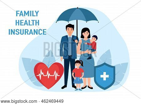 Umbrella Shield Of Family Insurance About Care, Safety, Security And Protection. Life Or Health Insu