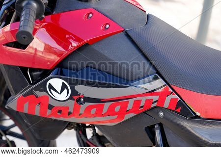 Bordeaux , Aquitaine  France - 09 27 2022 : Malaguti Moto Logo Text And Brand Sign Front Detail Moto